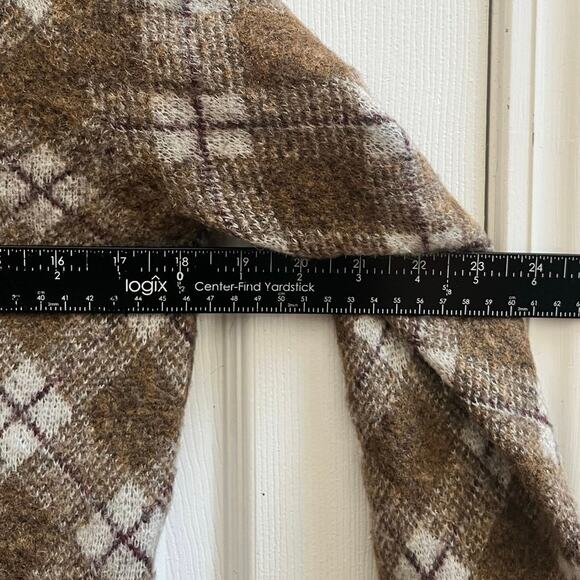 Zara Brown Wool Blend Argyle Print Crew Neck Cropped Cardigan Medium Academia - Picture 9 of 11